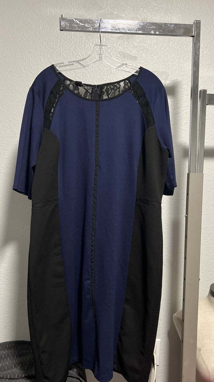 Metaphor Blue & Black Dress Size 18 Fitted Business Casual